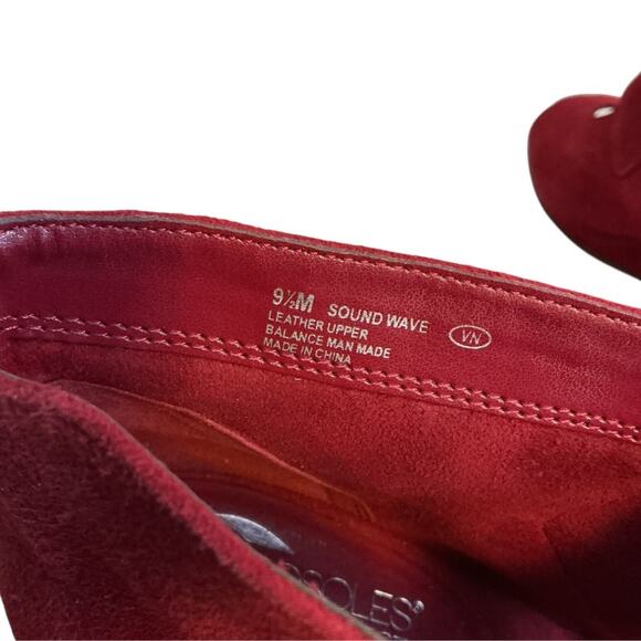 Aerosoles Boots Womens 9.5 M Sound Wave Wedge Ankle Booties Red Leather Peep Toe - Picture 12 of 14